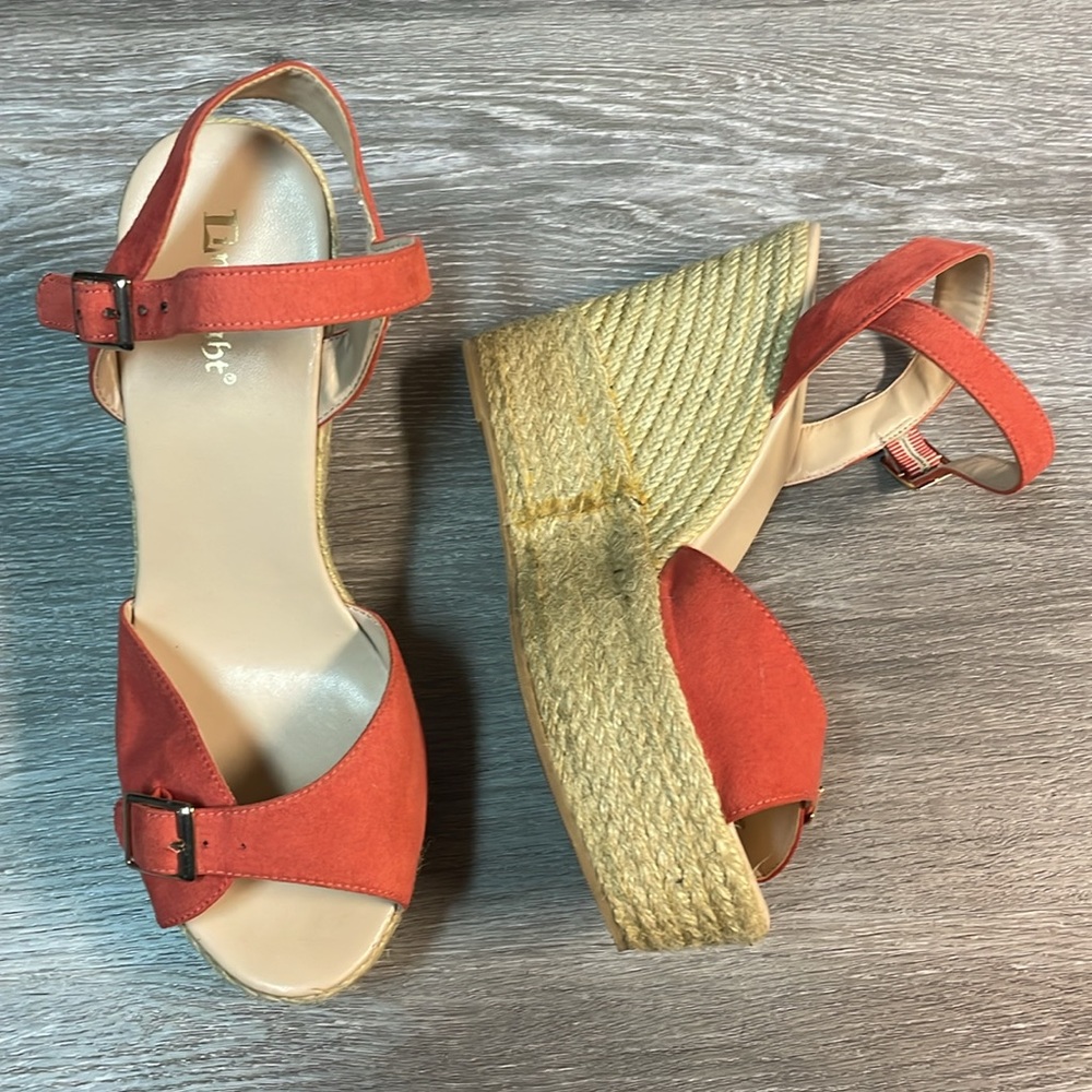 EUC Limelight Coral Open Toe Suede Platform Espadrille Women’s Size 9.5  5” Heel